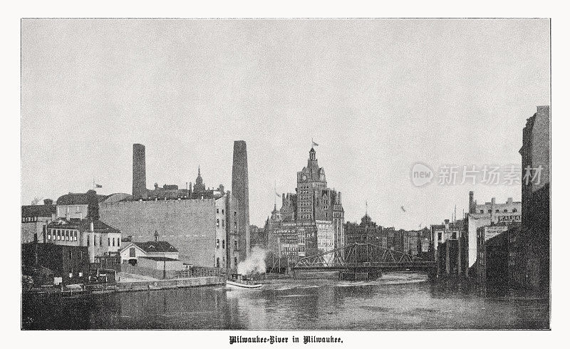 美国威斯康辛州密尔沃基的历史风貌，半色调印刷，1899年出版