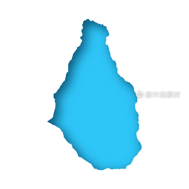 蒙特塞拉特地图-白纸剪在蓝色背景