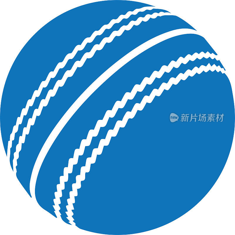 板球图标，游戏设备，经典球为正式比赛概念图标，蓝色矢量