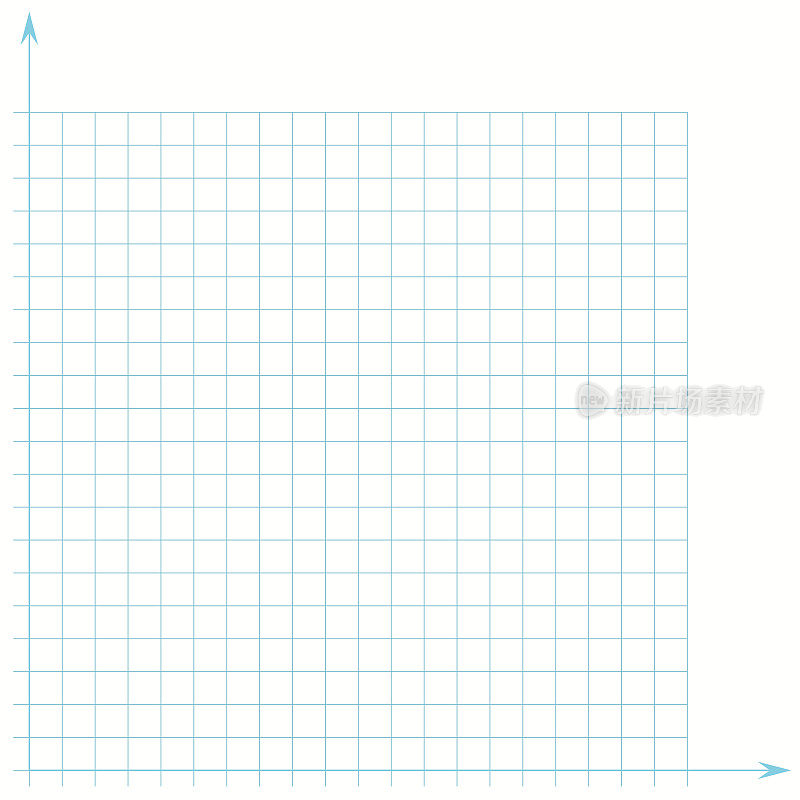 方格纸。数学图形。有x轴和y轴的笛卡尔坐标系。方形背景与颜色线。几何图案的学校，教育。在透明背景上衬空白