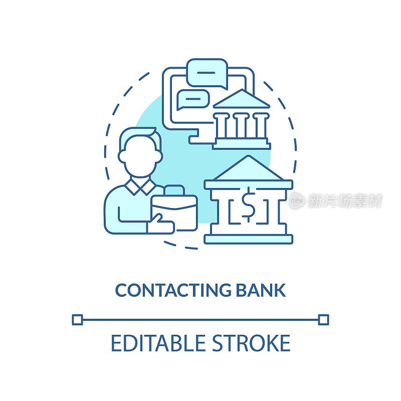 联系银行绿松石概念图标