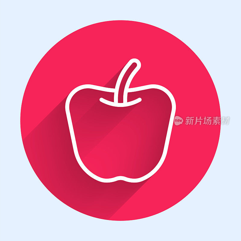 白线苹果图标隔离白线背景。多余的体重。健康饮食菜单。健身减肥苹果。红色圆圈按钮。向量