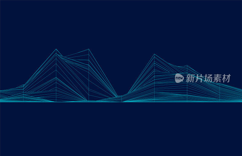 蓝色网络空间山地景观线框地形技术格局背景