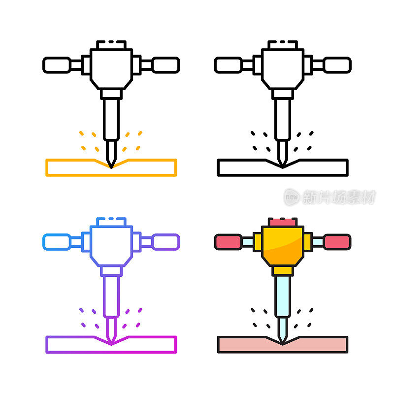 手提钻图标设计在四个变化的颜色