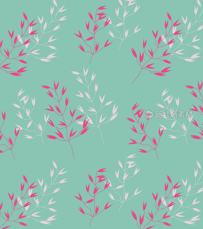 粉色和绿色无缝图案的燕麦植物