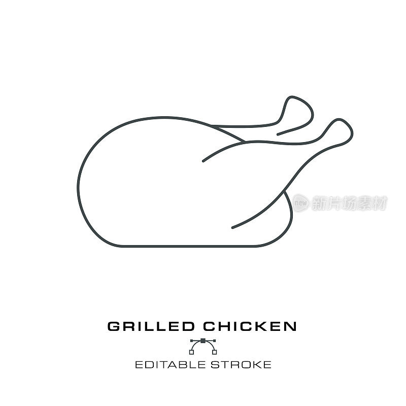 烤鸡-单一烹饪图标-可编辑的笔画。