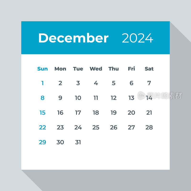 2024年12月――日历叶子。矢量图