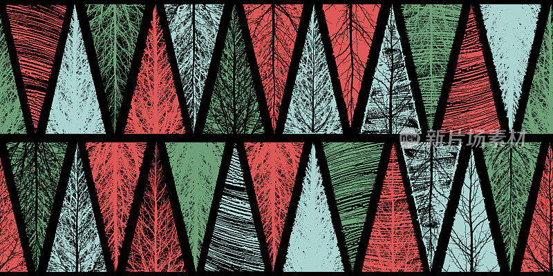 无缝红色和绿色圣诞树图案背景