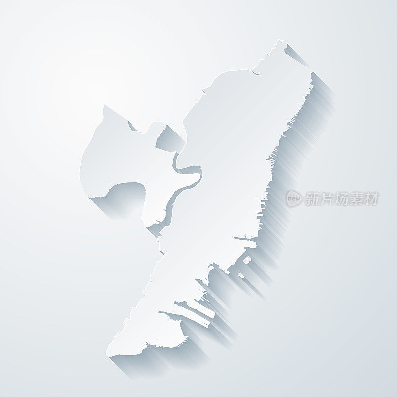 哈德逊县，新泽西。地图与剪纸效果的空白背景