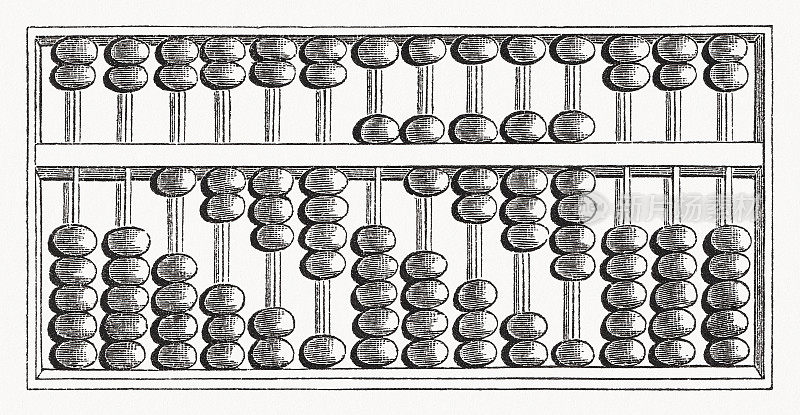 中国古代算盘，木版雕刻，1869年出版