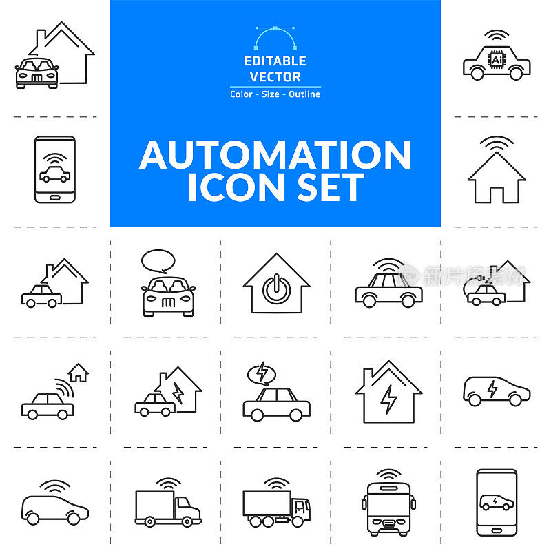 自动化图标集，联网汽车和联网家庭…