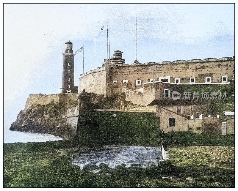 古色古香的黑白照片:古巴哈瓦那的莫罗城堡