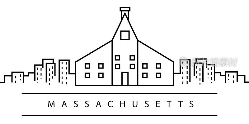 马萨诸塞州城市线的图标。美国州元素插图图标。标志，符号可以用于网页，标志，手机应用，UI，用户体验