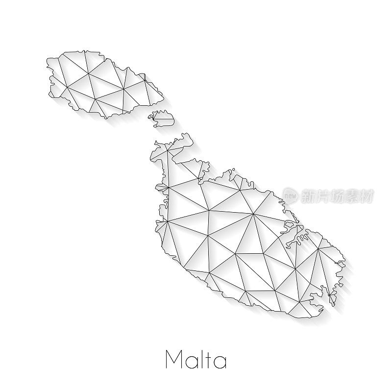 马耳他地图连接-白色背景上的网络网格