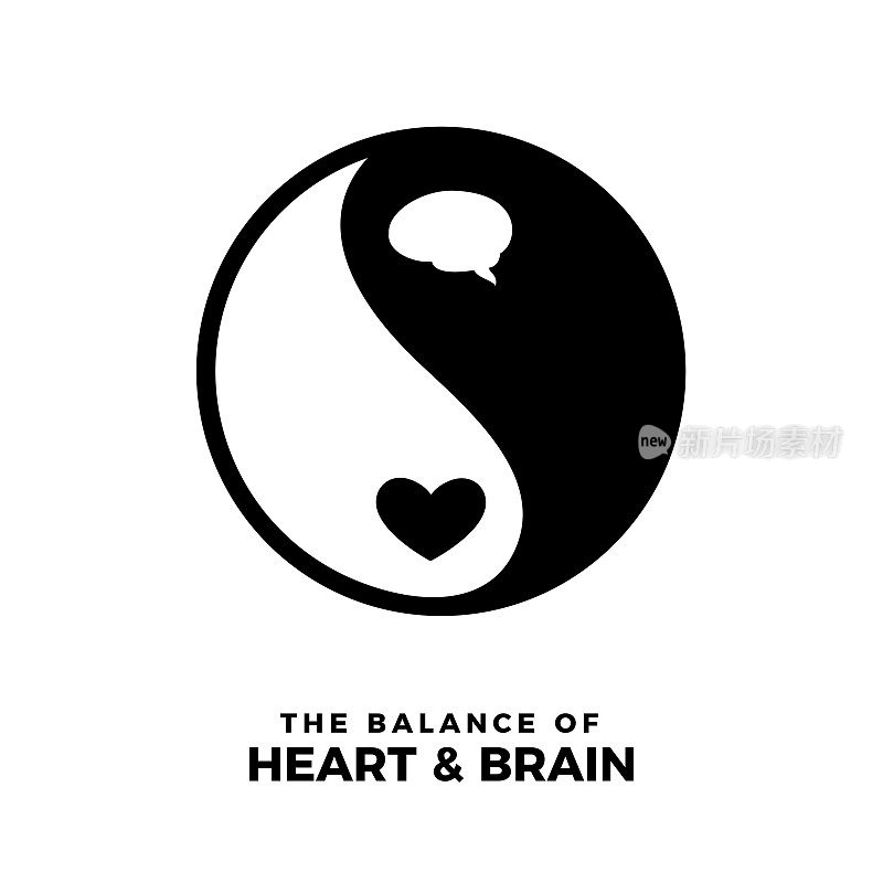 太极符号与脑和心标志。平衡概念