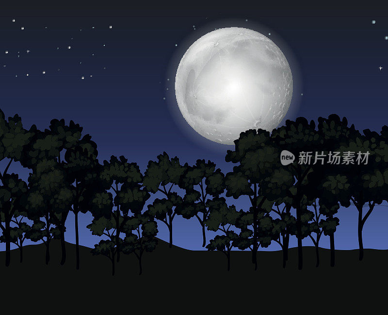 夜晚满月的场景