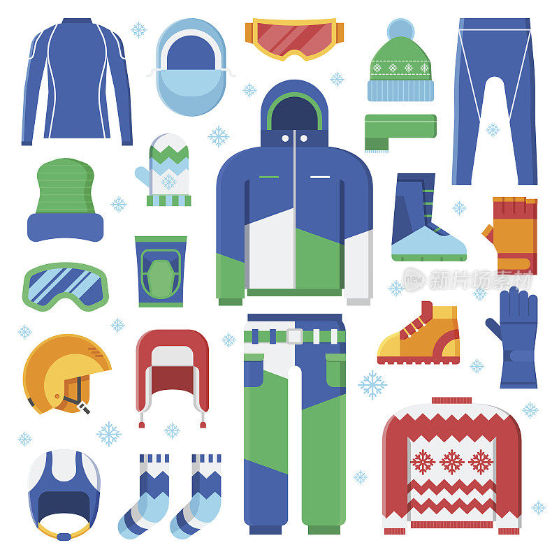 冬季运动衣服和配件图标