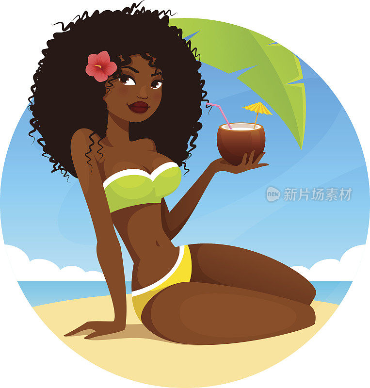 海滩上美丽的非裔美国女孩