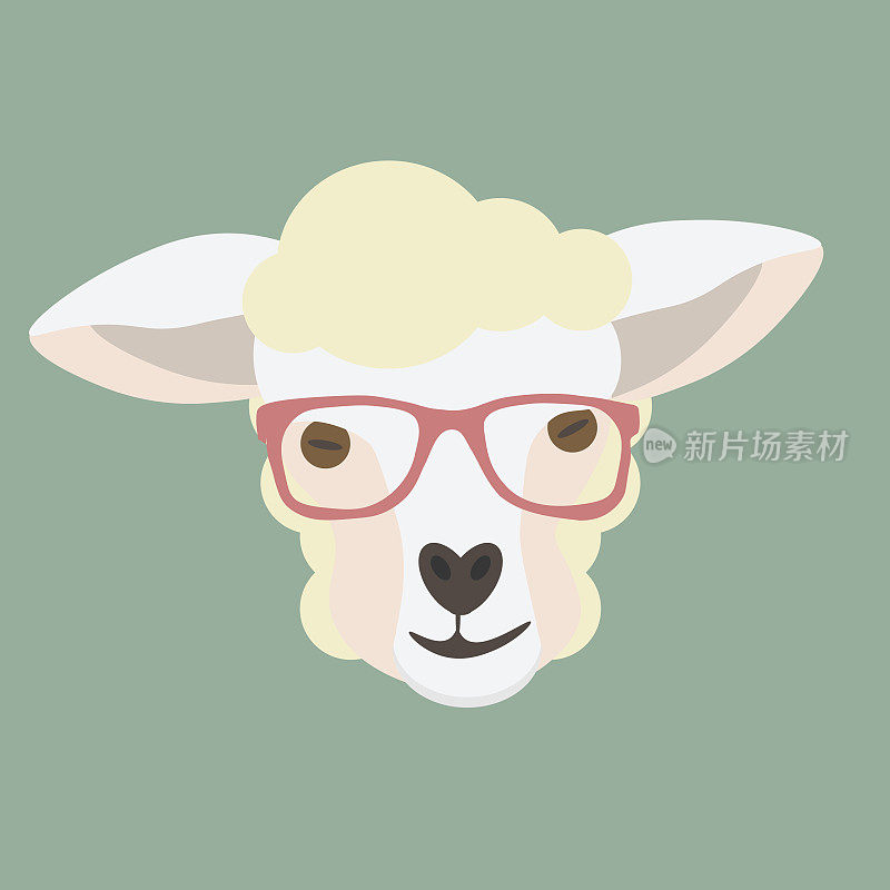 羊脸，戴时髦眼镜