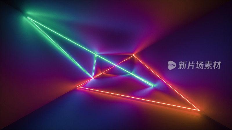 3d渲染，发光的线条，霓虹灯，抽象的迷幻背景，紫外线，彩虹充满活力的颜色，激光显示