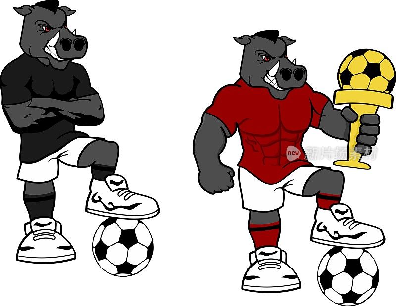 足球，足球，强壮的野猪卡通集