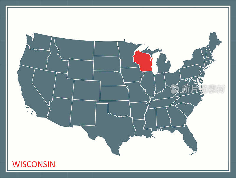威斯康辛州轮廓矢量地图美国可打印