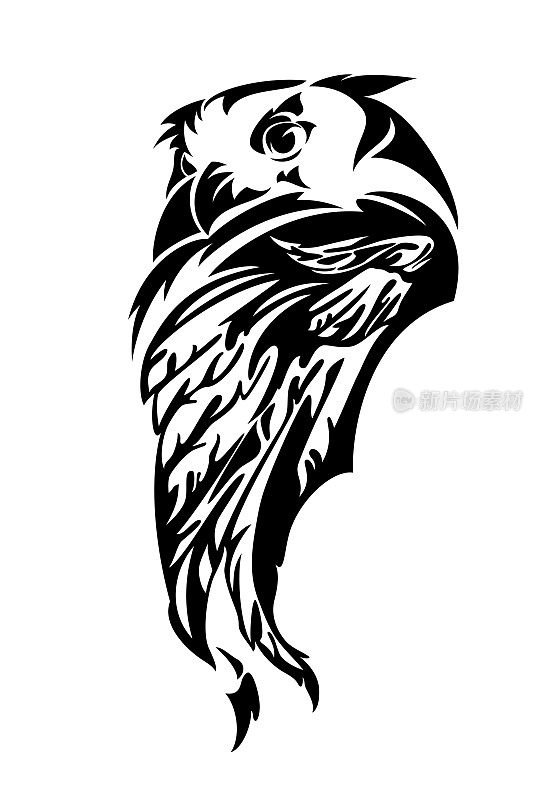 鹰鸮头部和翅膀呈黑色矢量轮廓设计