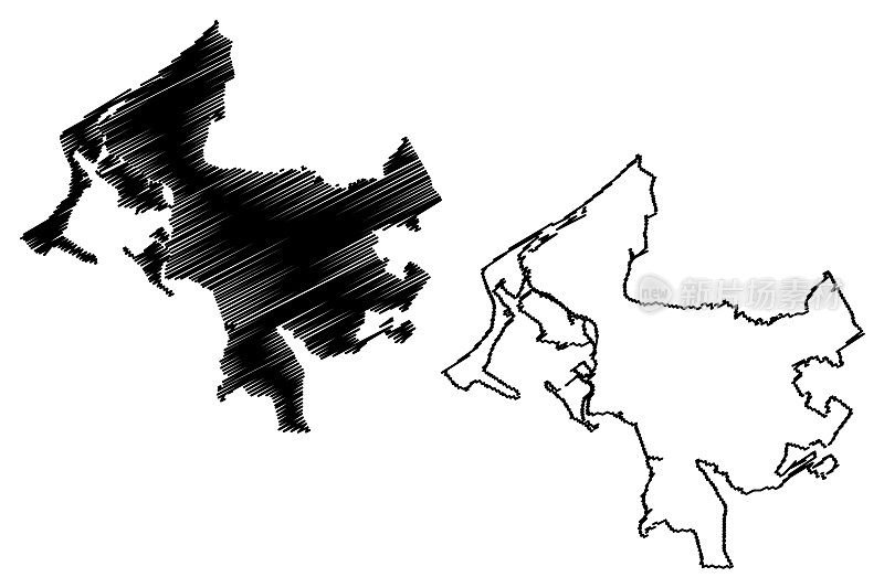 卡塔赫纳市(哥伦比亚共和国玻利瓦尔省)地图矢量图、草稿卡塔赫纳德印第亚斯地图