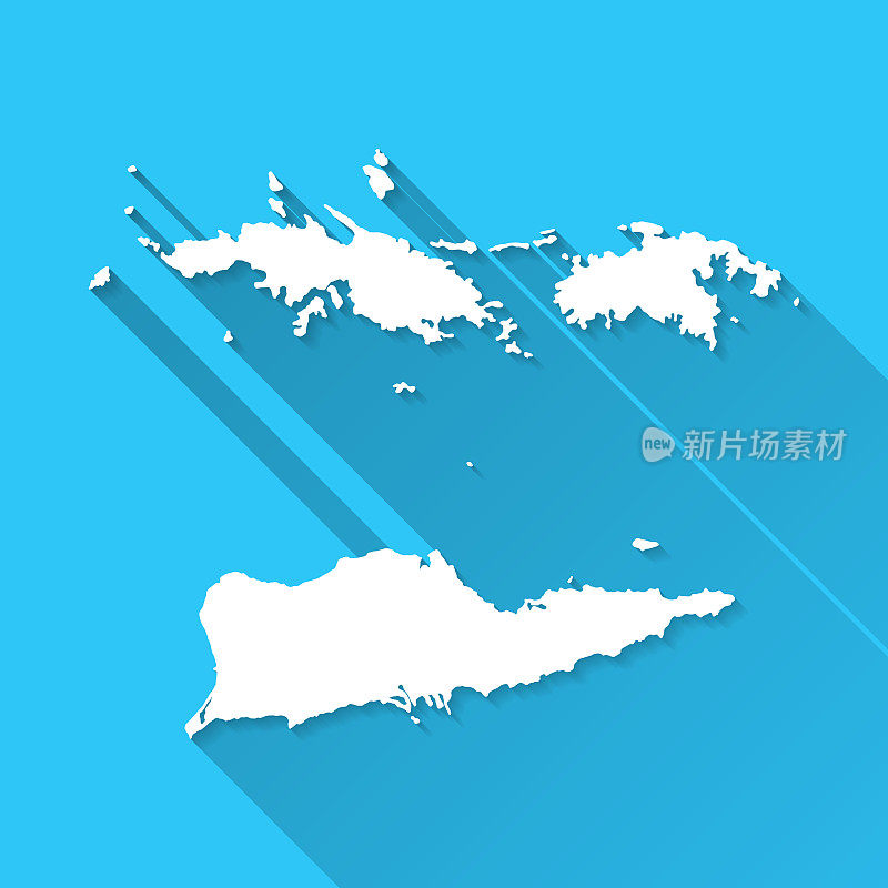 美属维尔京群岛地图与长阴影在蓝色背景-平面设计