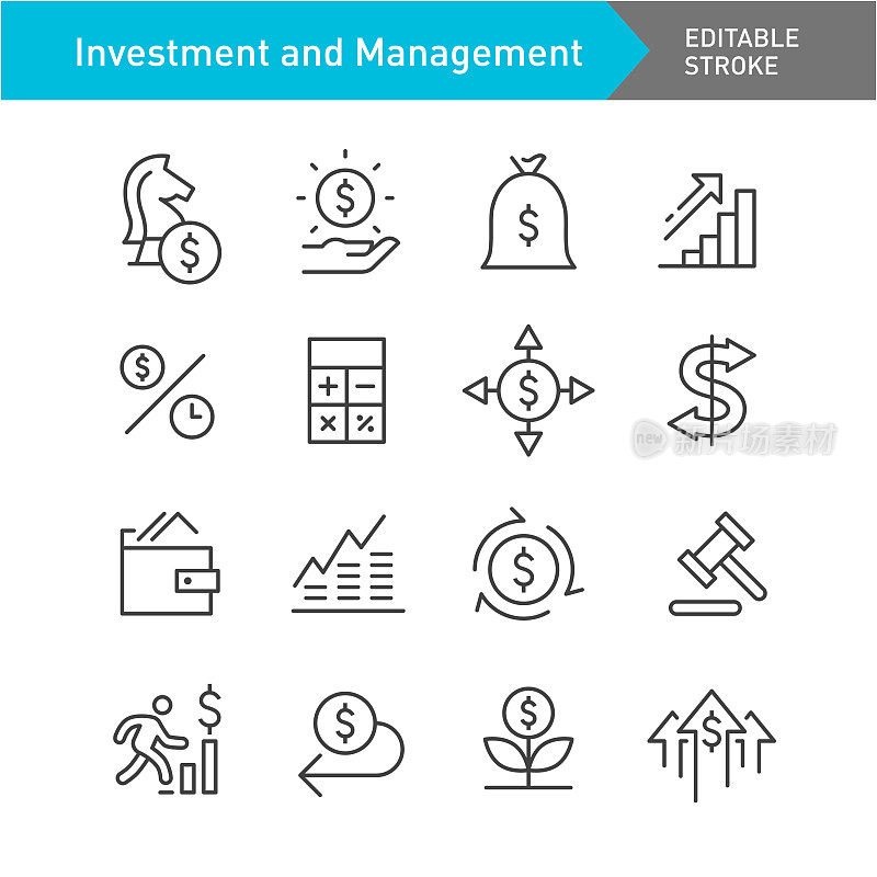 投资和管理图标-线系列-可编辑的笔画