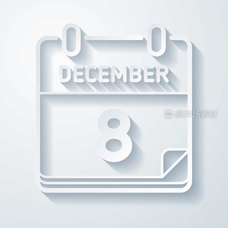 12月8日。在空白背景上具有剪纸效果的图标