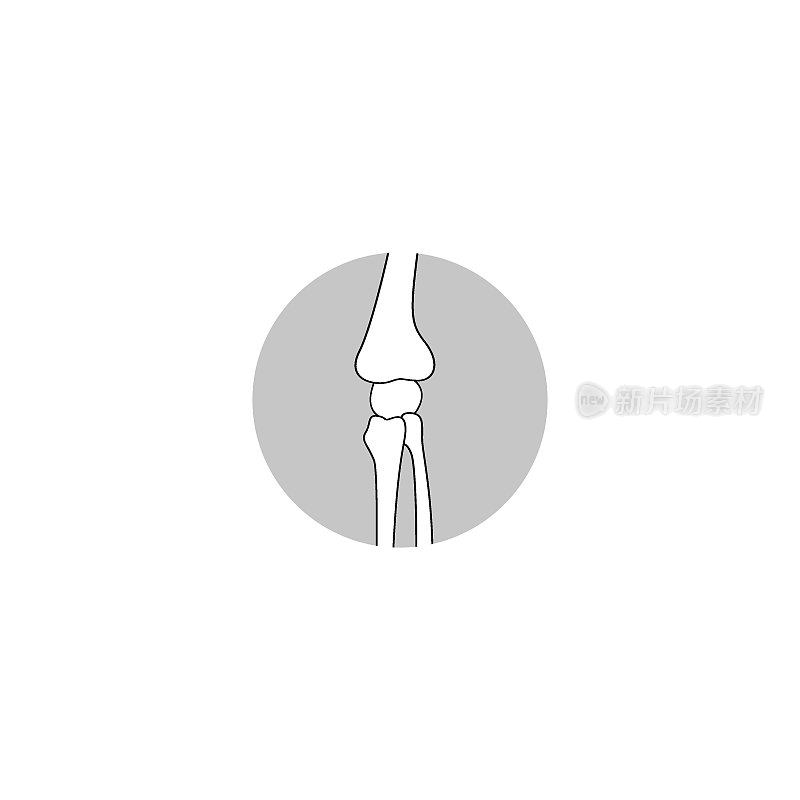 现代极简骨关节图标向量。简单的骨骼标志为人体骨骼，医疗保健的概念。膝关节符号孤立在白色背景。人工膝关节骨