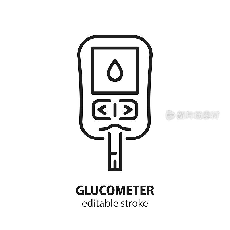 Glucometer行图标。病媒标志糖尿病控制。