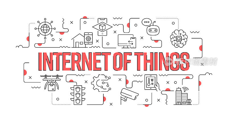物联网网络横幅线风格。现代设计矢量插图