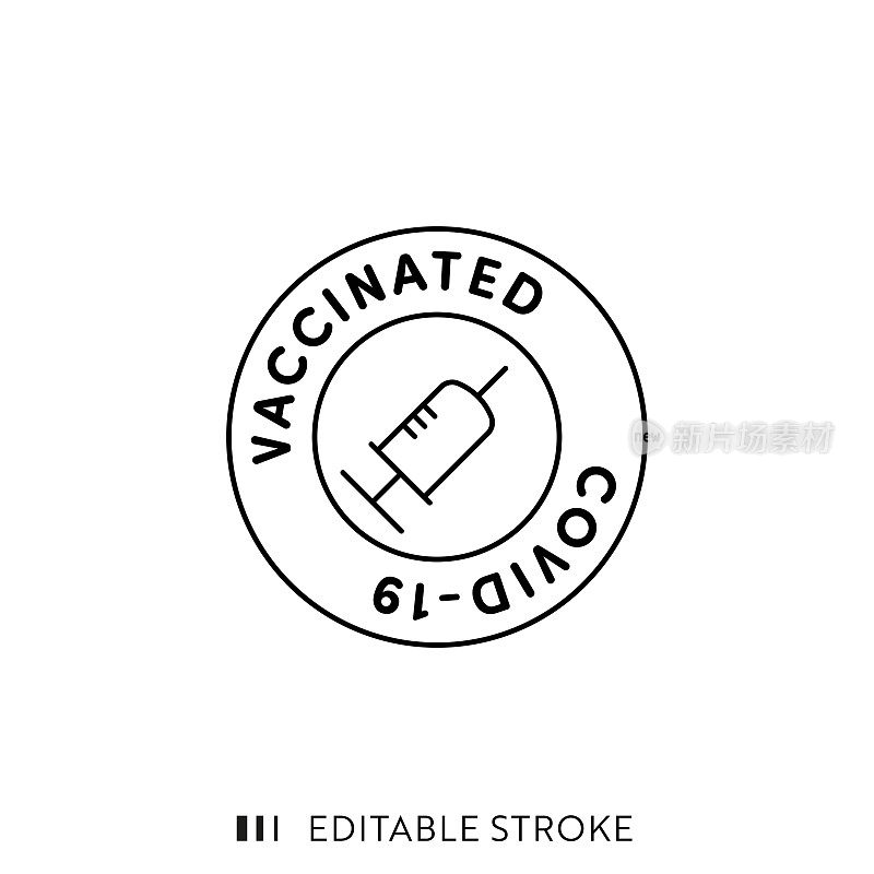 带有可编辑中风的Covid-19疫苗邮票图标