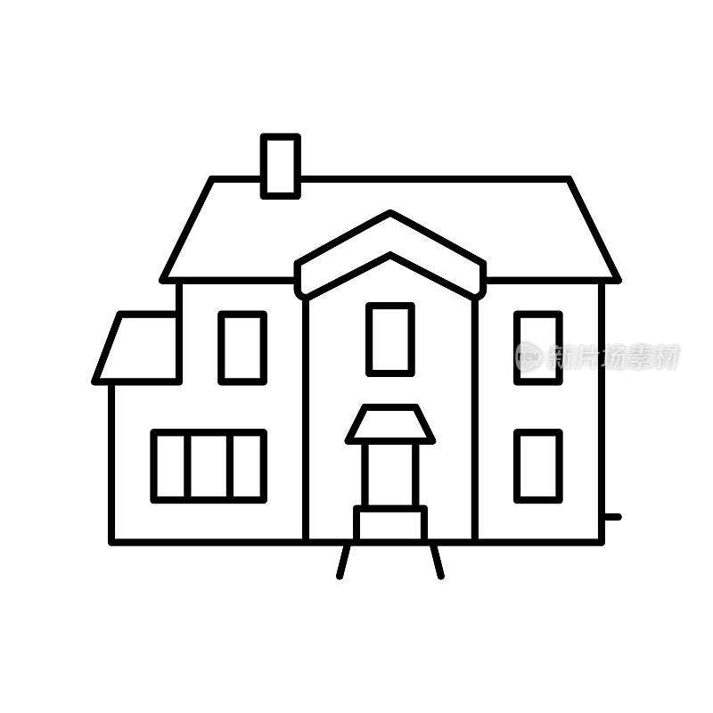 单家庭房子线图标矢量插图