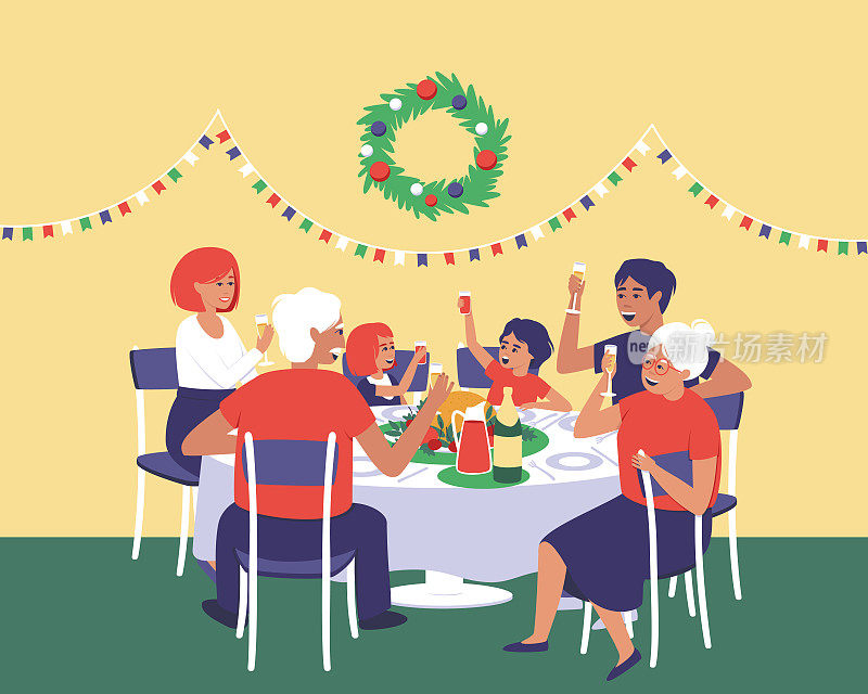 一家人在餐桌上庆祝感恩节
