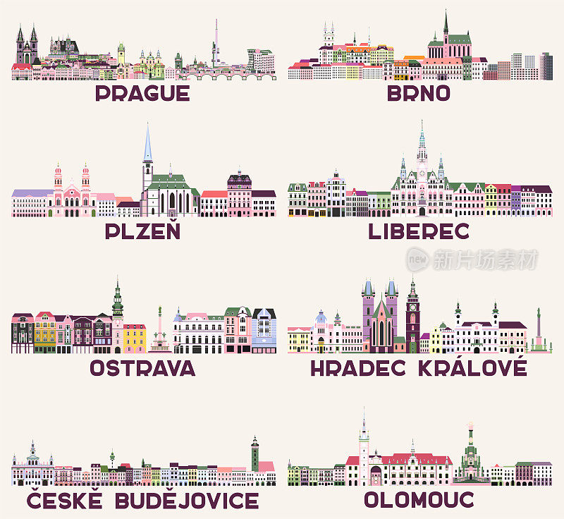 捷克主要城市的城市景观色彩丰富，色彩鲜艳。神奇的美学风格
