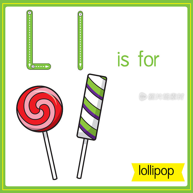 矢量插图学习字母为儿童与卡通形象。字母L代表棒棒糖。