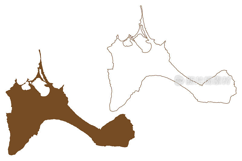 福门特拉岛(西班牙王国，巴利阿里群岛)地图矢量插图，潦草草图福门特拉地图