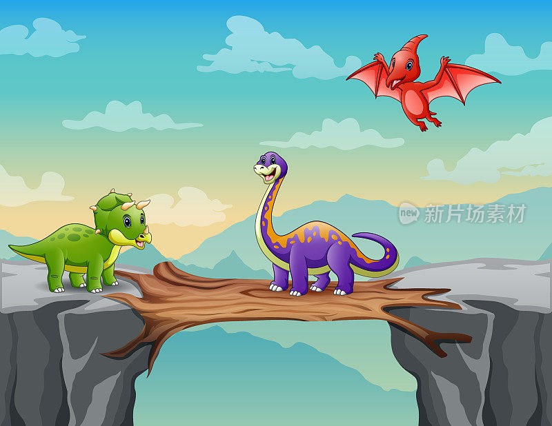 恐龙在悬崖上的卡通插图