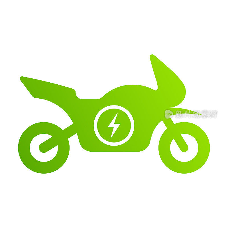 电动摩托车绿色剪影图标。电动摩托车象形文字。生态电力替代城市交通图标。生态电动摩托车标识。孤立的矢量图