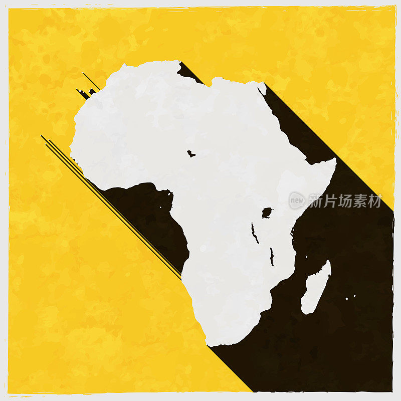 非洲地图与纹理黄色背景上的长阴影