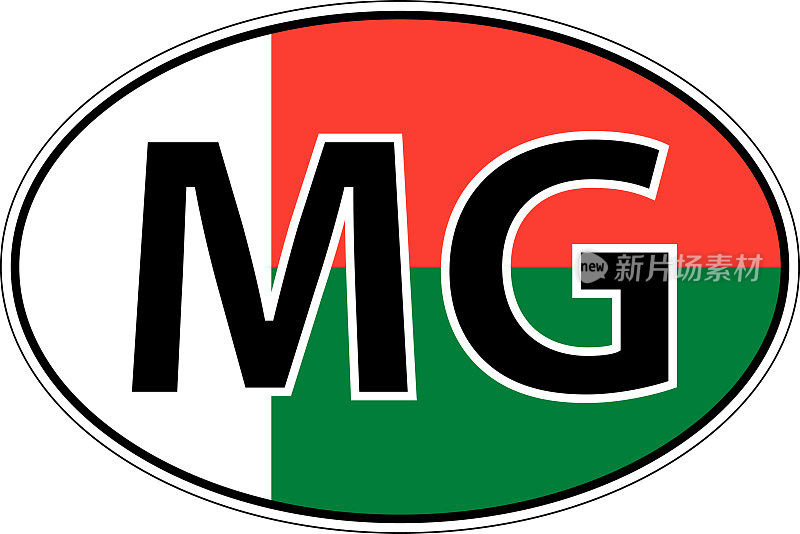 马达加斯加共和国MG旗帜标签贴纸车，国际车牌