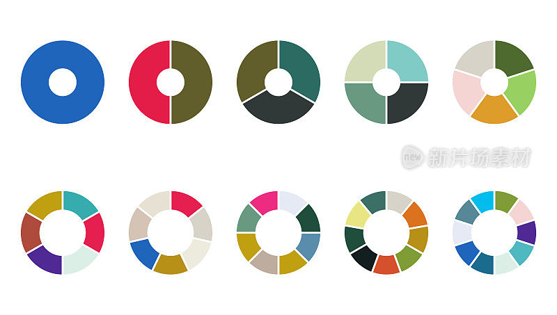矢量彩色饼图设置圆形图标，用于网页设计的信息图表商业收集插图