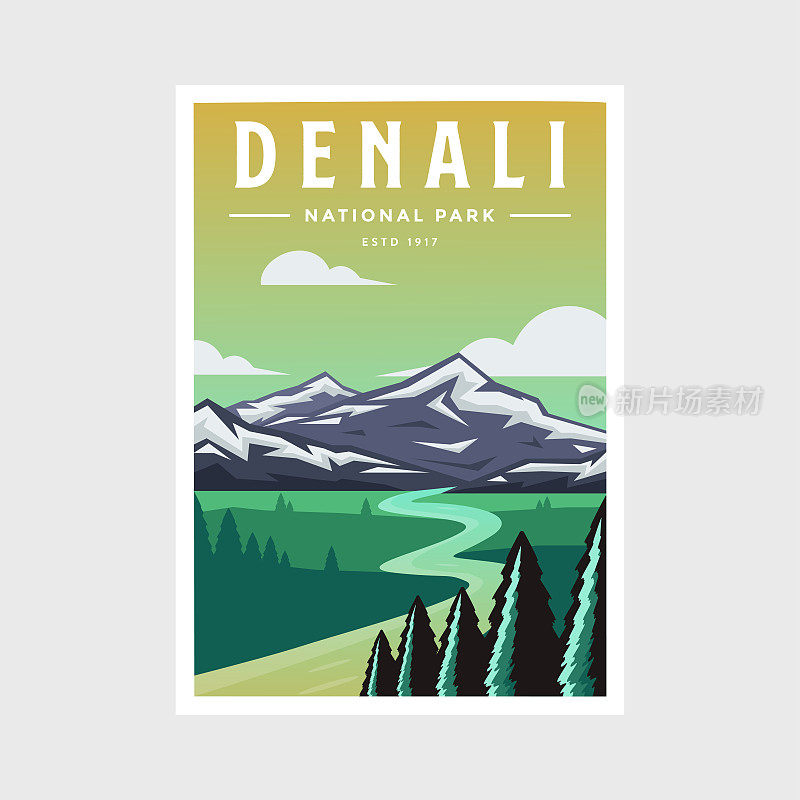 德纳里国家公园海报矢量插图设计