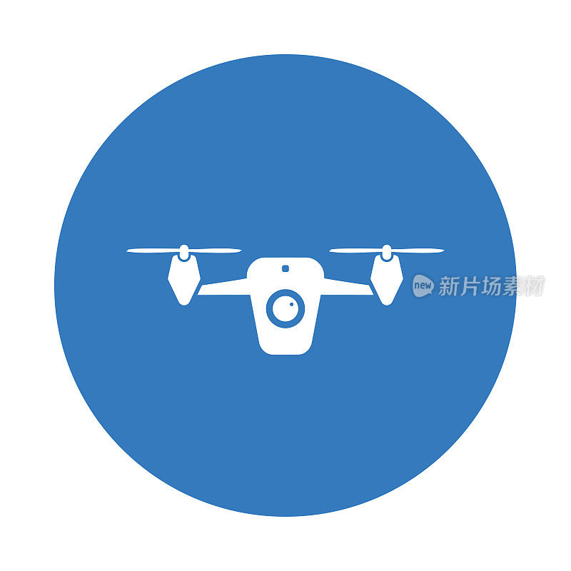 航拍、飞机、无人机图标。蓝色的设计。