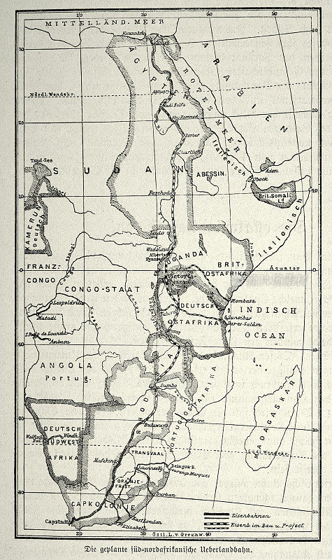 开普到开罗铁路地图，19世纪90年代