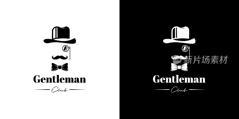 帽子、领结和胡子的绅士标志设计矢量