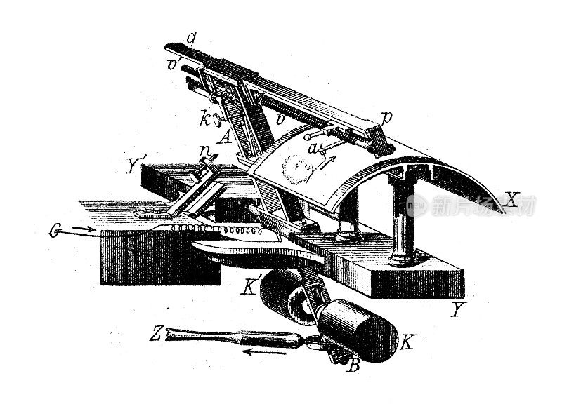 仿古雕刻插画、工程技术:卡塞利Pantelegraph